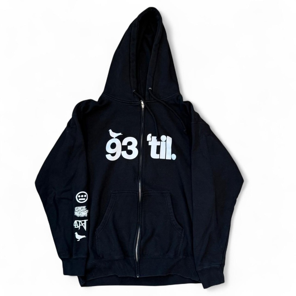 93 'Til Infinity Black Full Zip Hoodie Adult Size Large Music Rap Streetwear